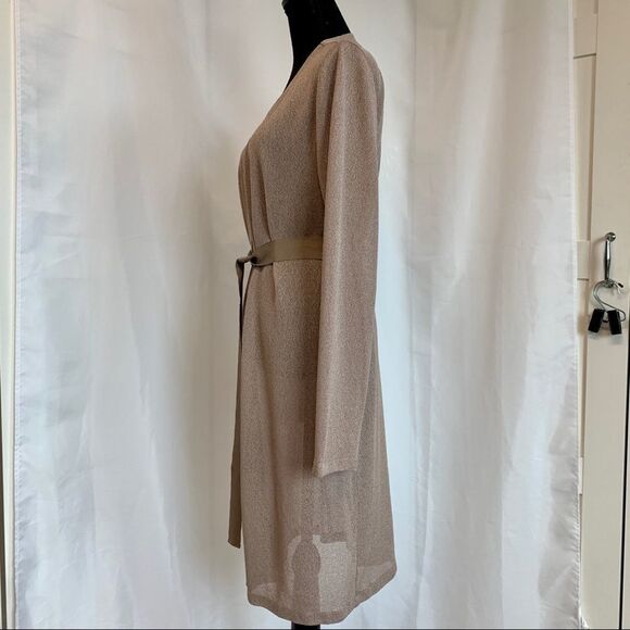 IRIS Setlakwe Tan Brown mesh knit longsleeve open front belted cardigan sweater - Picture 4 of 11